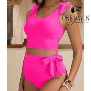 Yonique Crop Tie Shoulder High Waist Bikini Swimsuit Size XL
